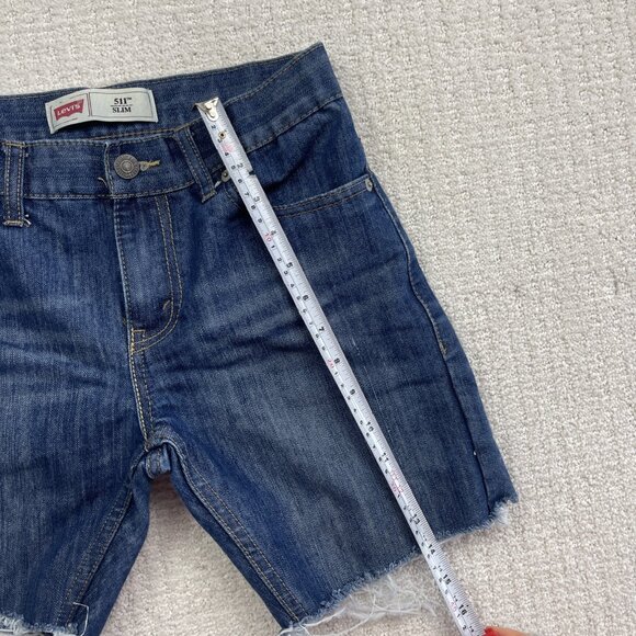 Levis 511 Slim Shorts Regular Men / Boy 27 Blue Distressed Denim Cut Off Raw Hem - Picture 7 of 12